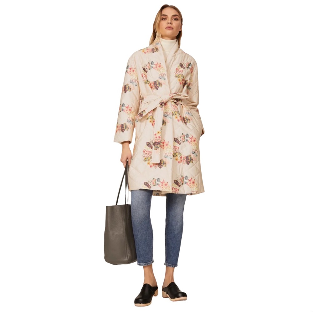 Samantha Sipos Quilted Sunburst Coat Long Trench Robe Shawl Neck Women’s Medium - Picture 13 of 13
